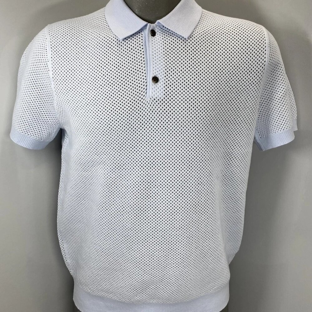 NEW CLUB MONACO Men’s Textured Knit Polo Shirt – Light Blue – Size M